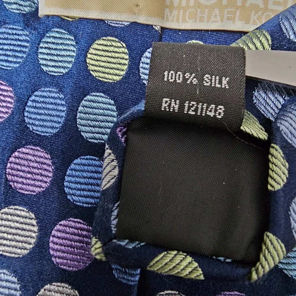 Michael Kors Men's Multi Polka Dot Printed Silk Blue Long Necktie